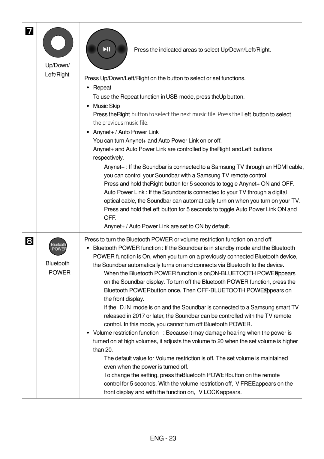 Samsung HW-M550/EN manual Press the indicated areas to select Up/Down/Left/Right, Up/Down Left/Right, Repeat, Music Skip 