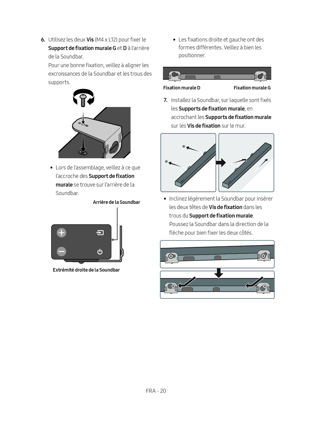 Samsung HW-M550/EN manual Arrière de la Soundbar, Fixation murale D 