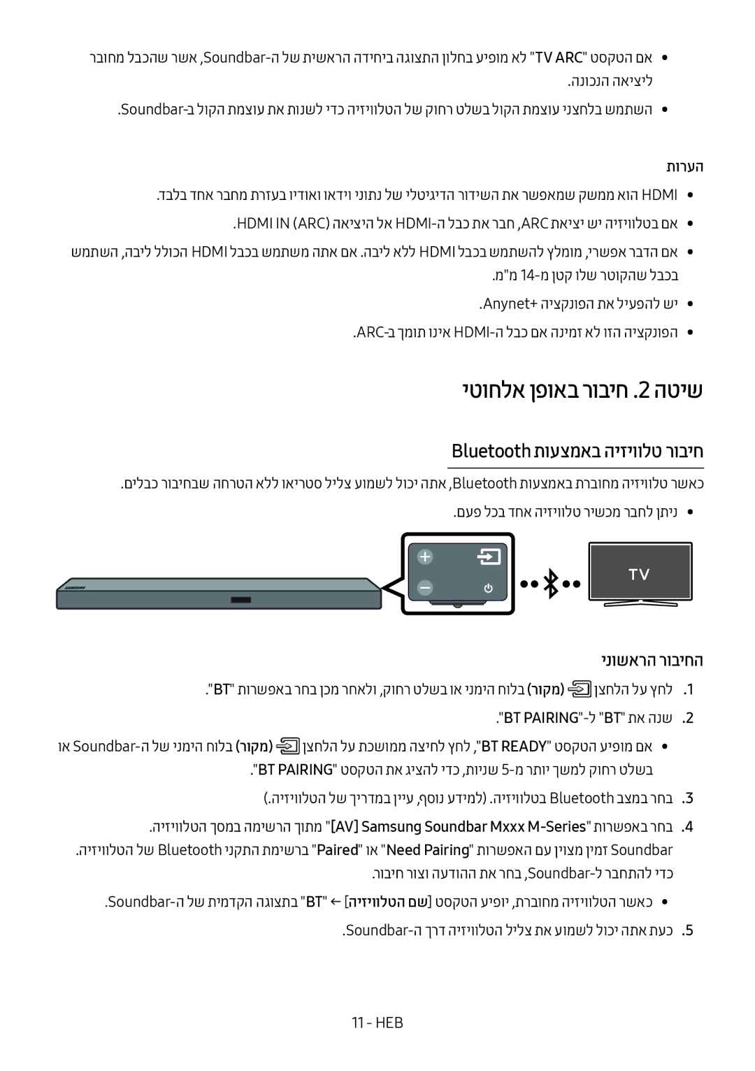 Samsung HW-M550/SQ יטוחלא ןפואב רוביח .2 הטיש, Bluetooth תועצמאב היזיוולט רוביח, ינושארה רוביחה, BT PAIRING-ל BT תא הנש2 