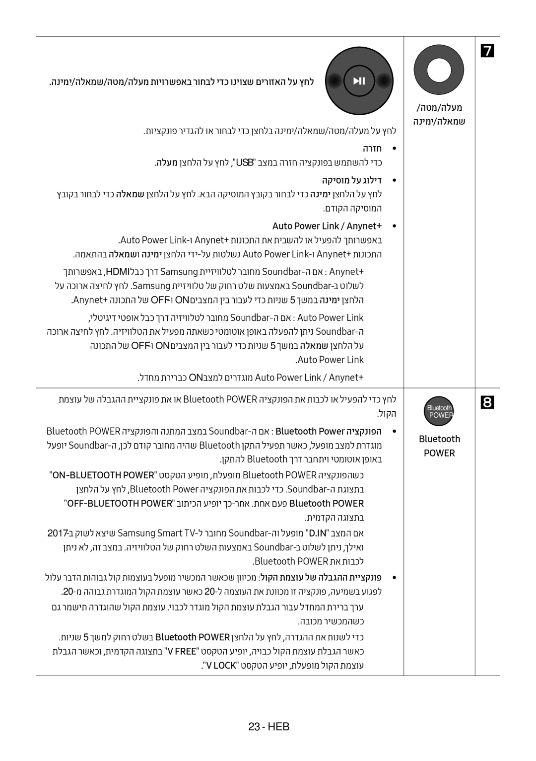 Samsung HW-M550/SQ manual הנימי/הלאמש, הקיסומ לע גוליד, Auto Power Link / Anynet+ 