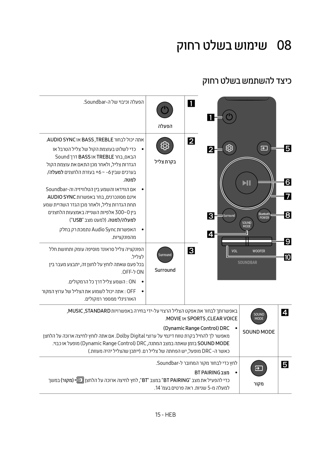 Samsung HW-M550/SQ manual קוחר טלשב שמתשהל דציכ, הטמל, BT Pairing בצמ ךשמב רוקמ 