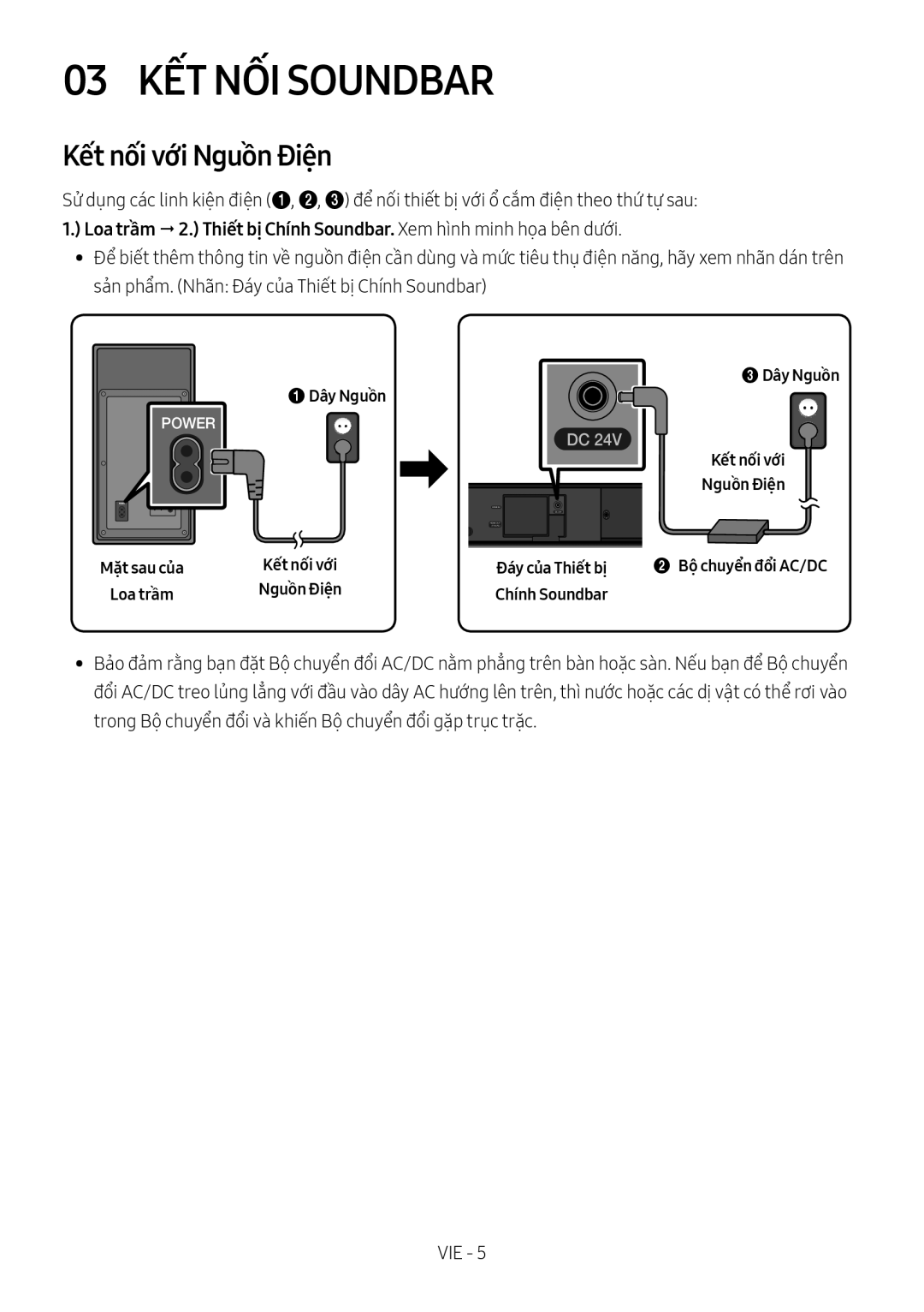 Samsung HW-M550/XV manual 03 KẾT NỐI Soundbar, Kết nối với Nguồ̀n Điện 