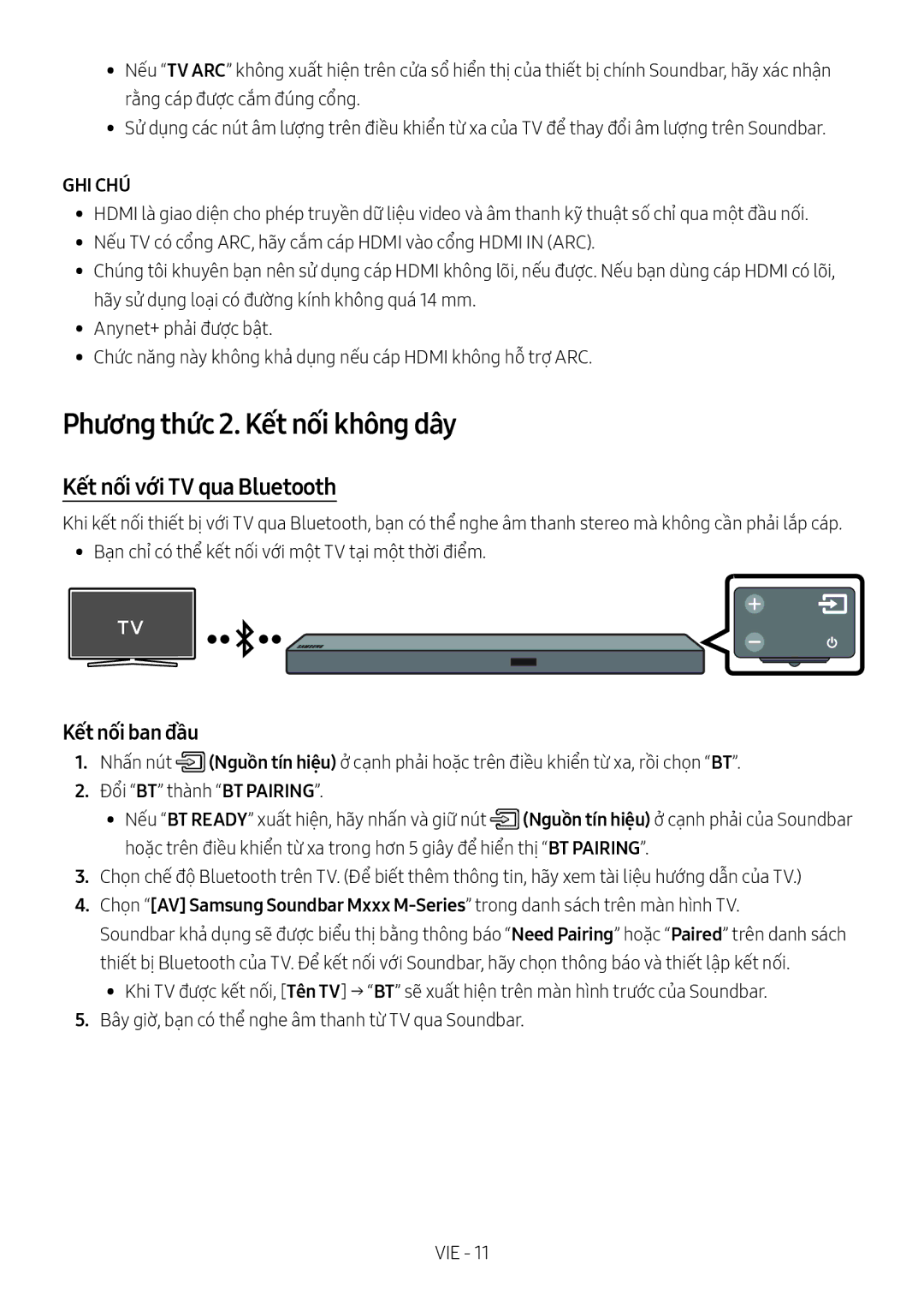 Samsung HW-M550/XV manual Phương thức 2. Kết nối không dây, Kết nối với TV qua Bluetooth, Kết nối ban đầu 