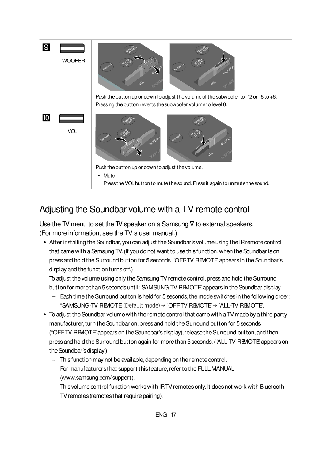 Samsung HW-M550/XV manual Adjusting the Soundbar volume with a TV remote control, Mute 