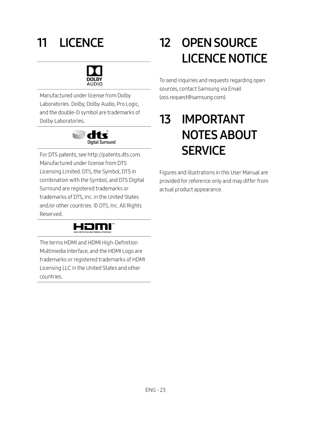 Samsung HW-M550/XV manual Open Source Licence Notice, Important Notes About Service 