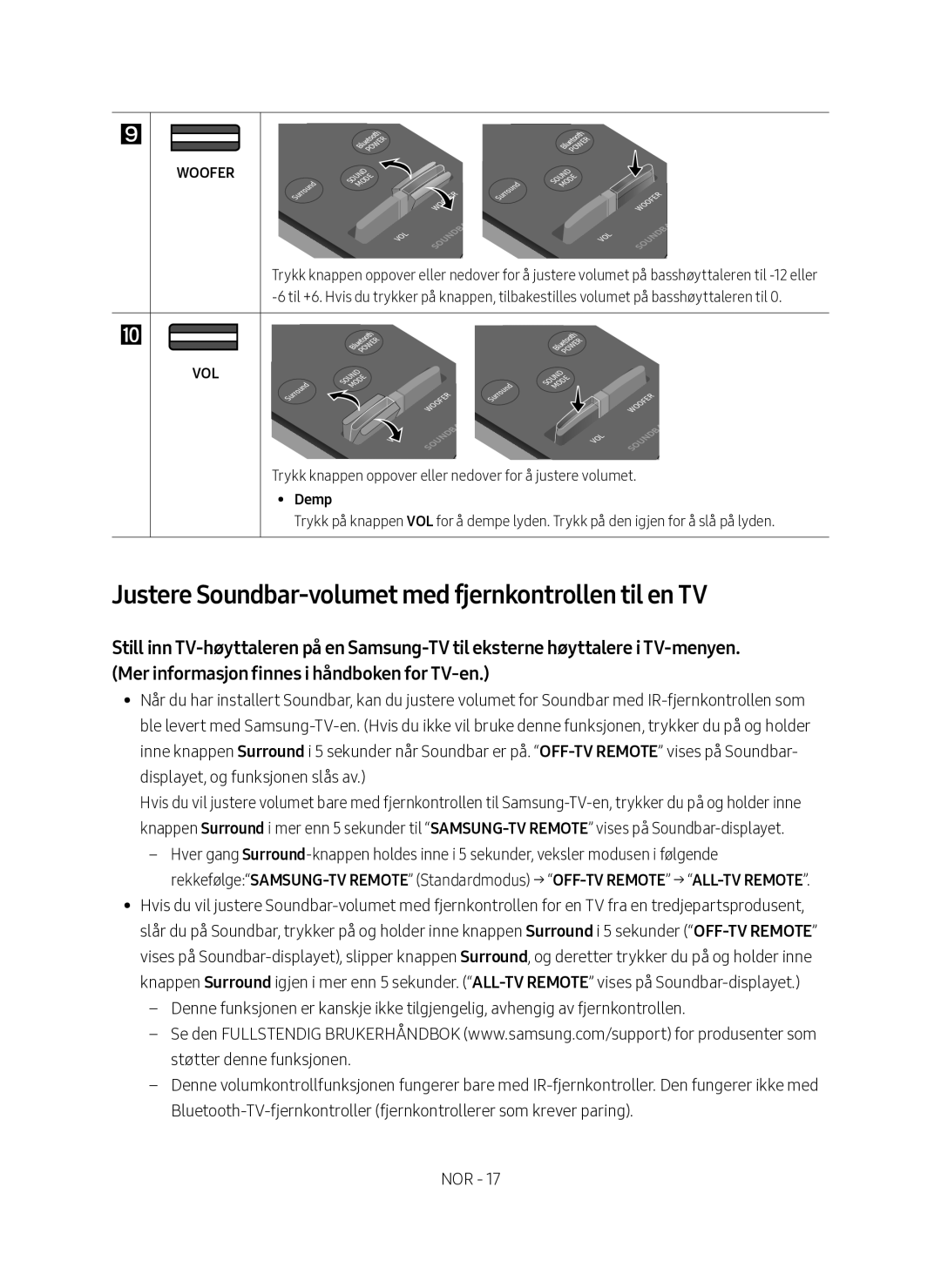 Samsung HW-M560/XE manual Justere Soundbar-volumet med fjernkontrollen til en TV, Demp 