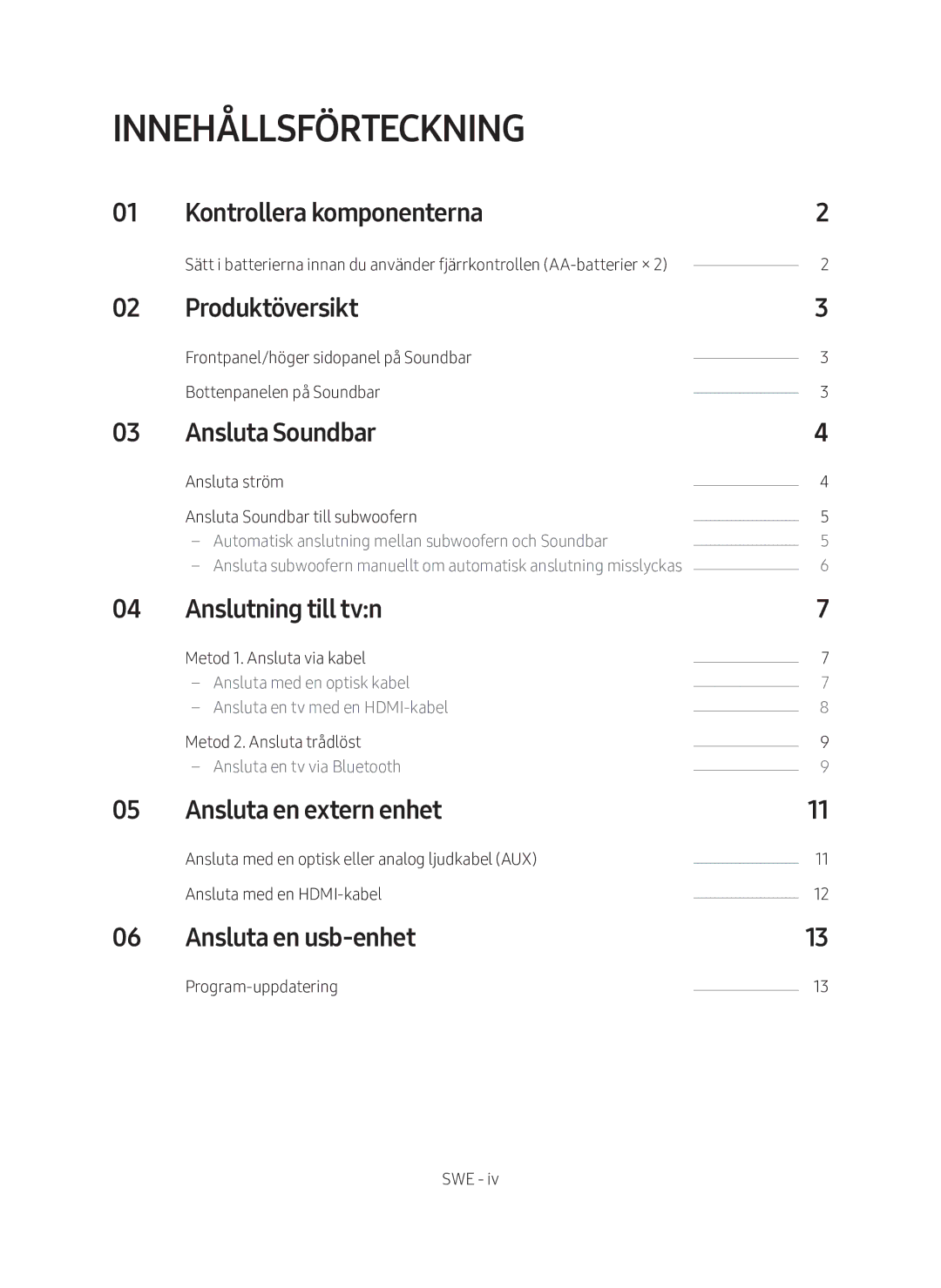 Samsung HW-M560/XE manual Innehållsförteckning 