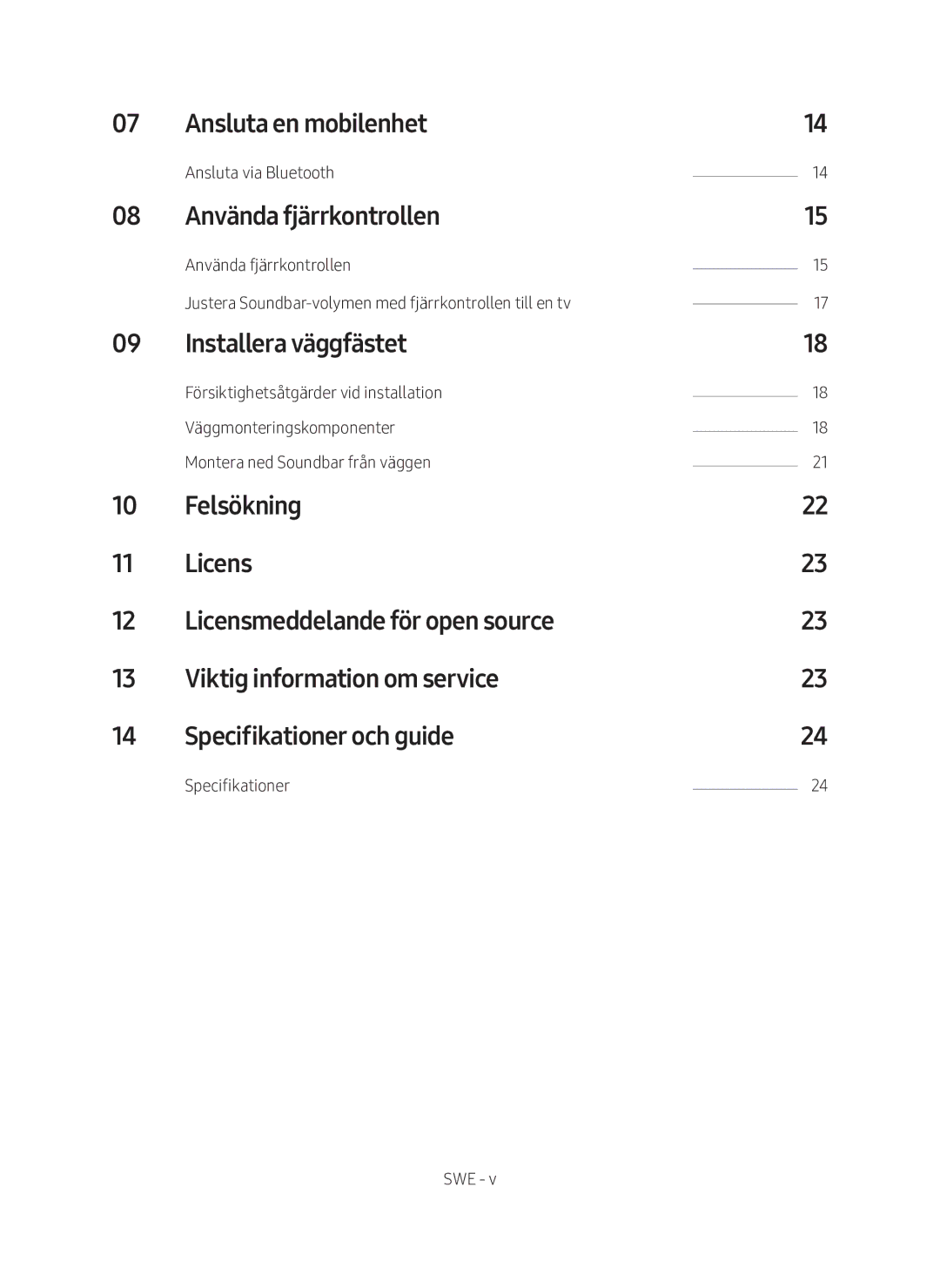 Samsung HW-M560/XE manual Ansluta en mobilenhet, Använda fjärrkontrollen, Installera väggfästet, Ansluta via Bluetooth 