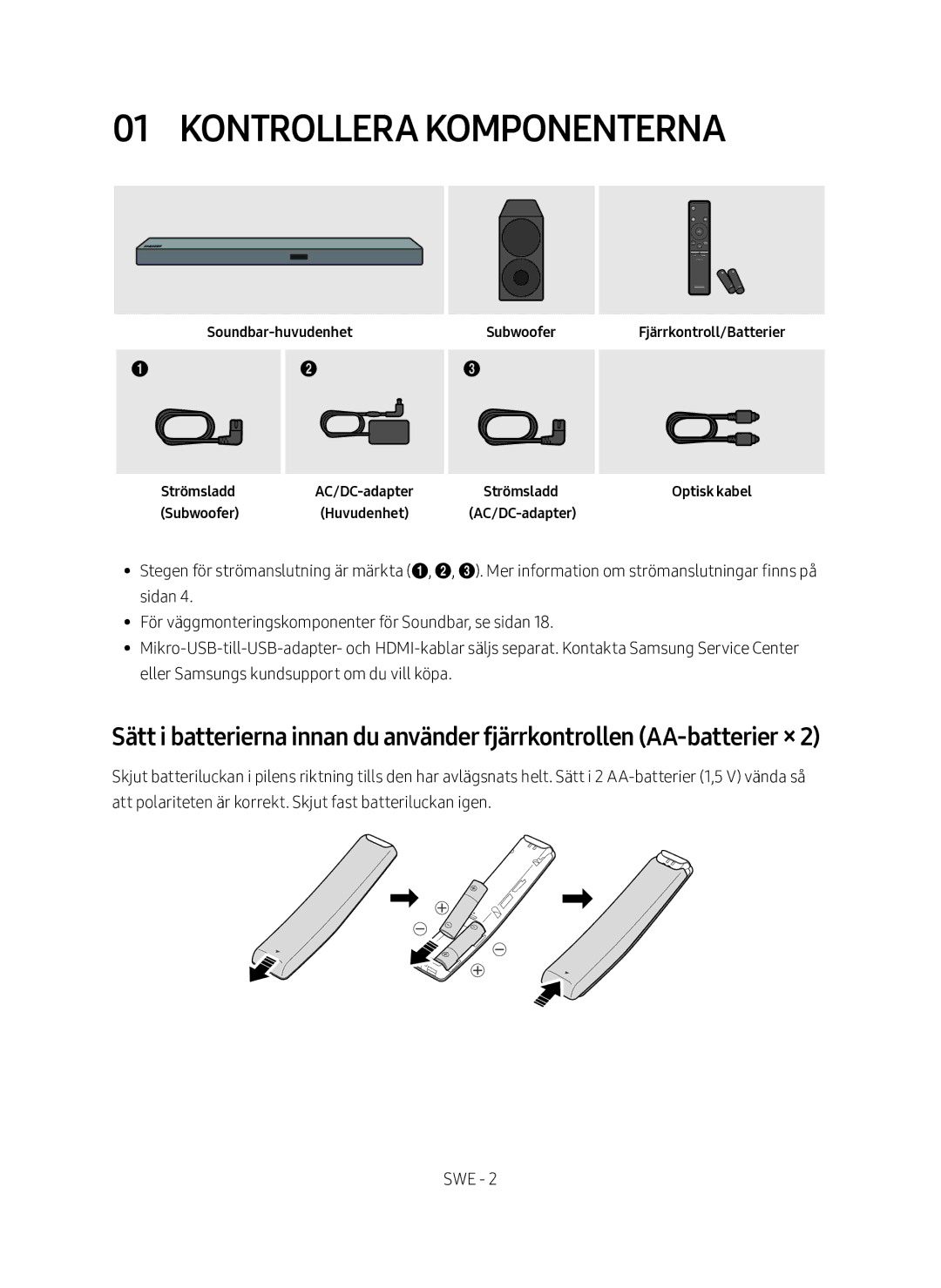 Samsung HW-M560/XE manual Kontrollera komponenterna 