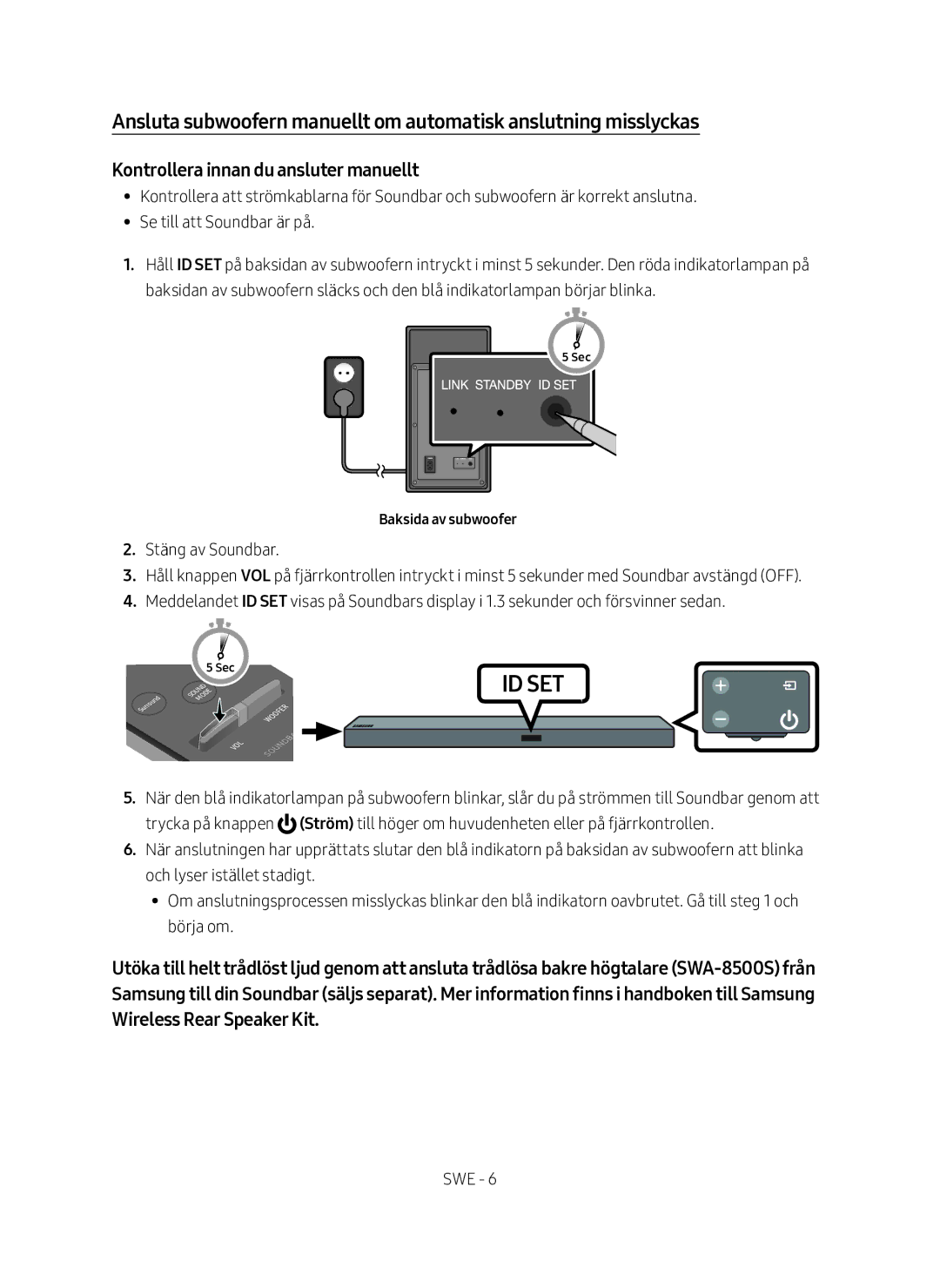 Samsung HW-M560/XE manual Kontrollera innan du ansluter manuellt, Baksida av subwoofer 