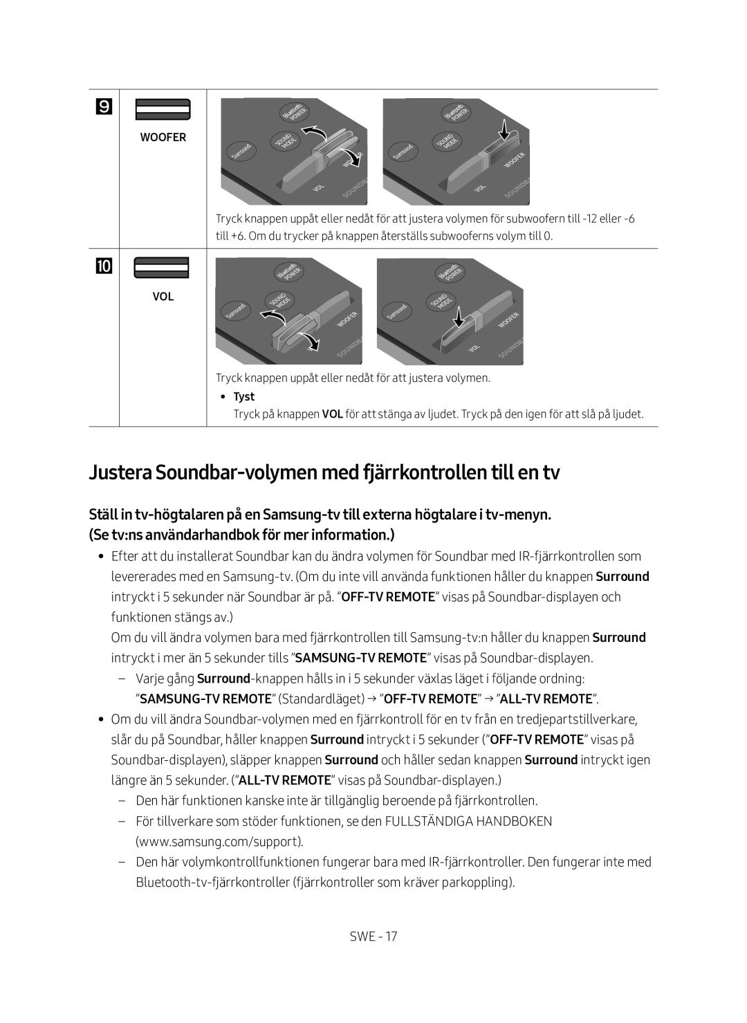 Samsung HW-M560/XE manual Justera Soundbar-volymen med fjärrkontrollen till en tv, Tyst 