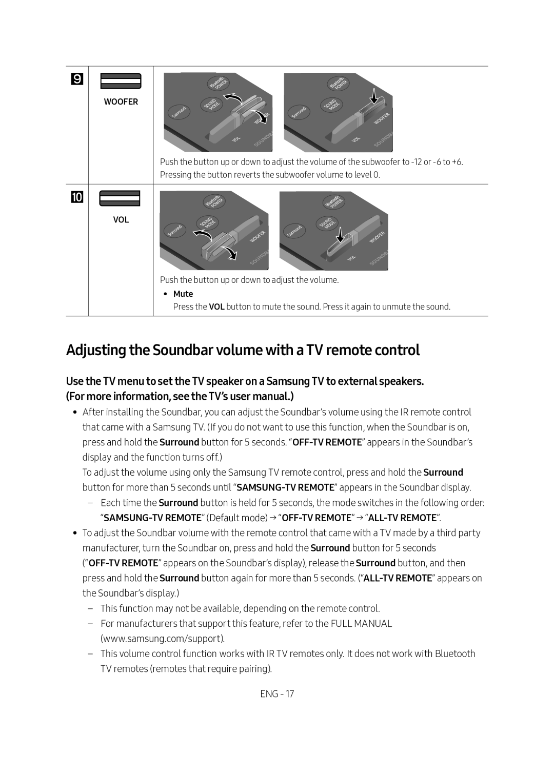 Samsung HW-M560/XE manual Adjusting the Soundbar volume with a TV remote control, Mute 