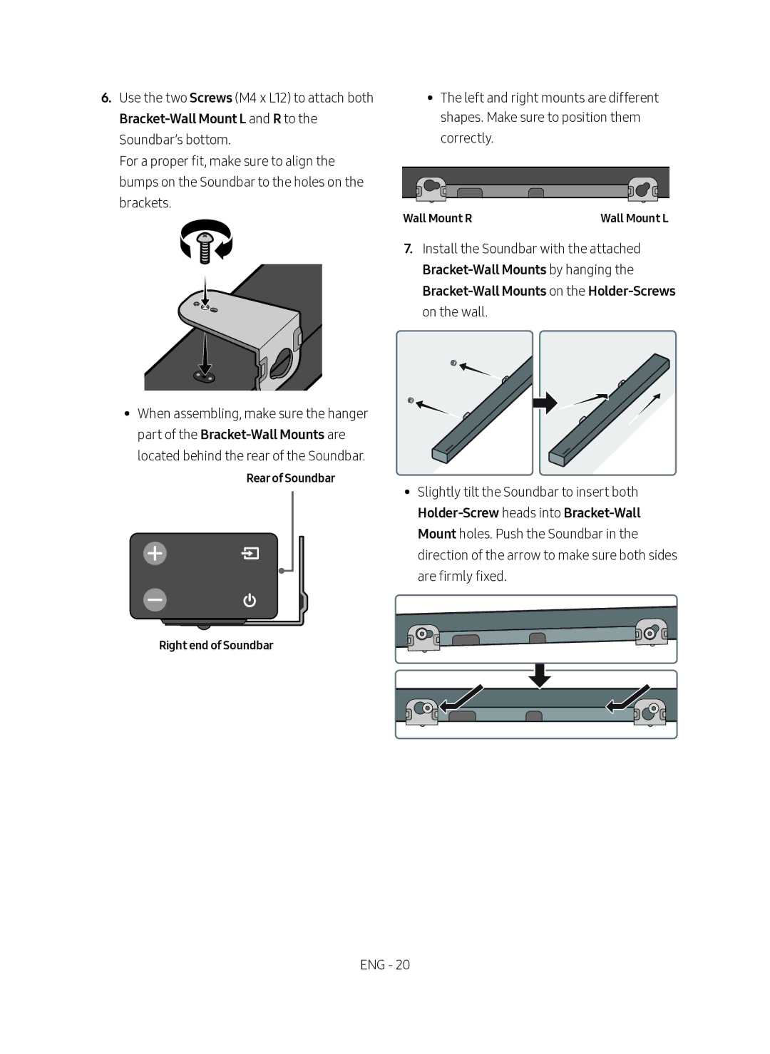 Samsung HW-M560/XE manual Rear of Soundbar Right end of Soundbar, Wall Mount R 