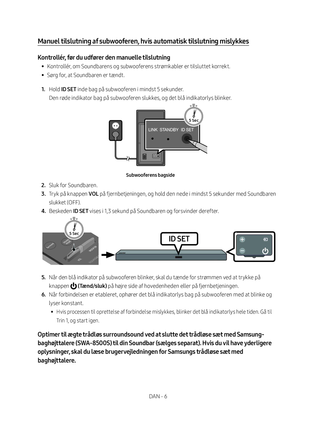 Samsung HW-M560/XE manual Kontrollér, før du udfører den manuelle tilslutning, Subwooferens bagside 