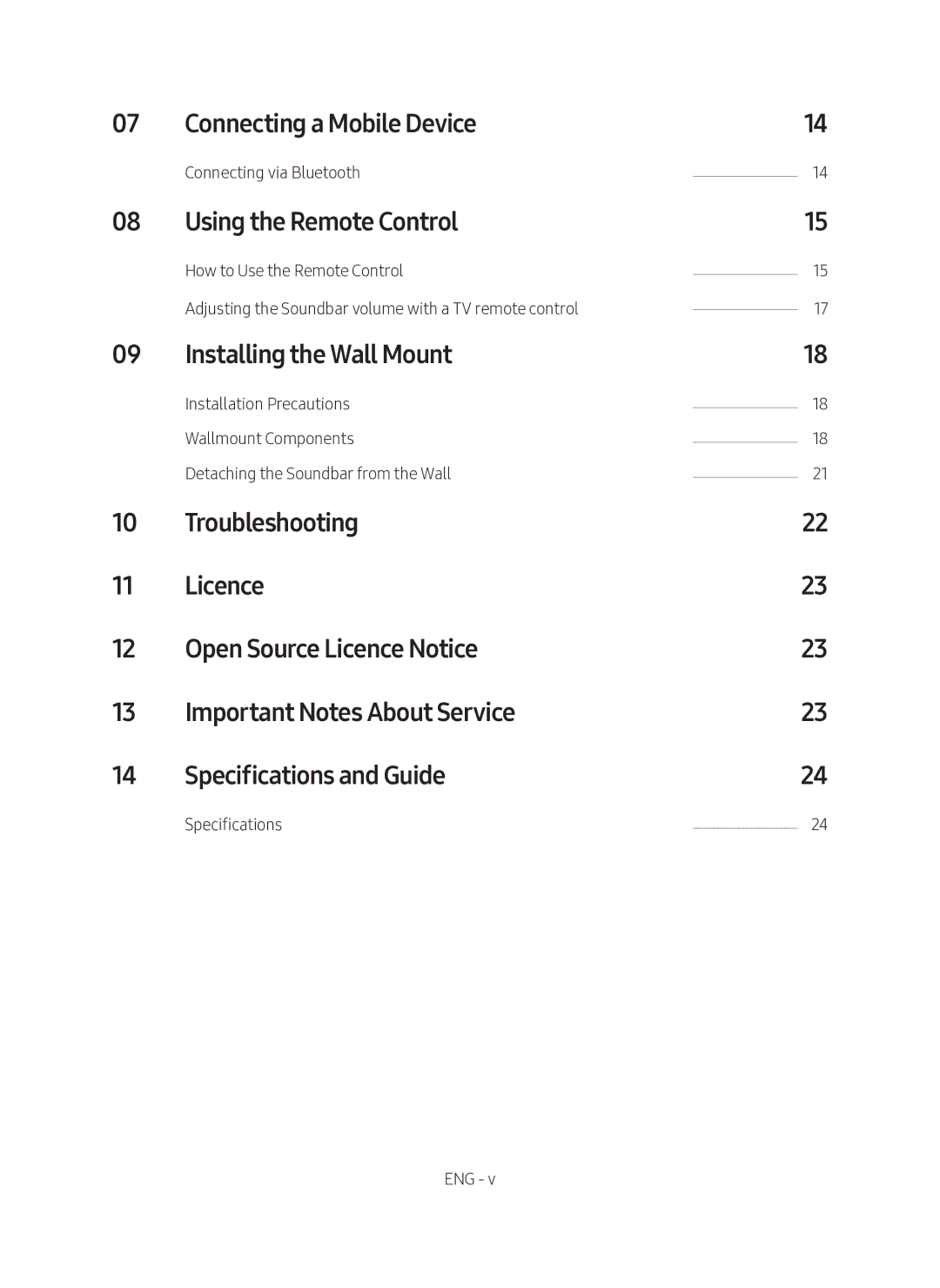 Samsung HW-M560/XE manual Connecting a Mobile Device, Using the Remote Control, Installing the Wall Mount, Specifications 