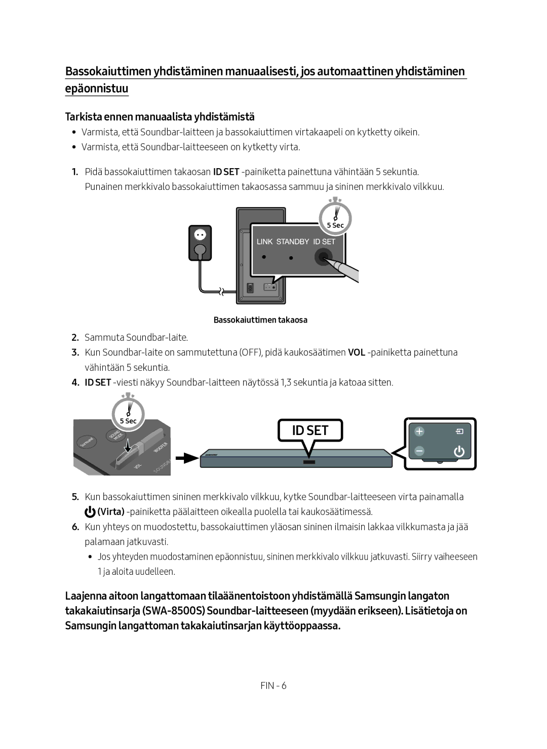 Samsung HW-M560/XE manual Tarkista ennen manuaalista yhdistämistä, Bassokaiuttimen takaosa 