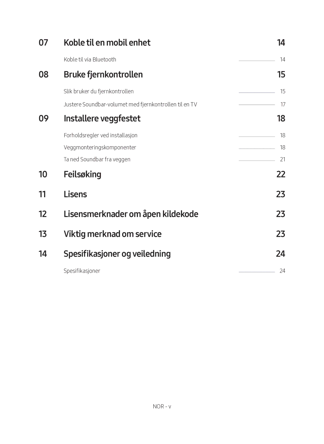 Samsung HW-M560/XE manual Koble til en mobil enhet, Bruke fjernkontrollen, Installere veggfestet, Koble til via Bluetooth 