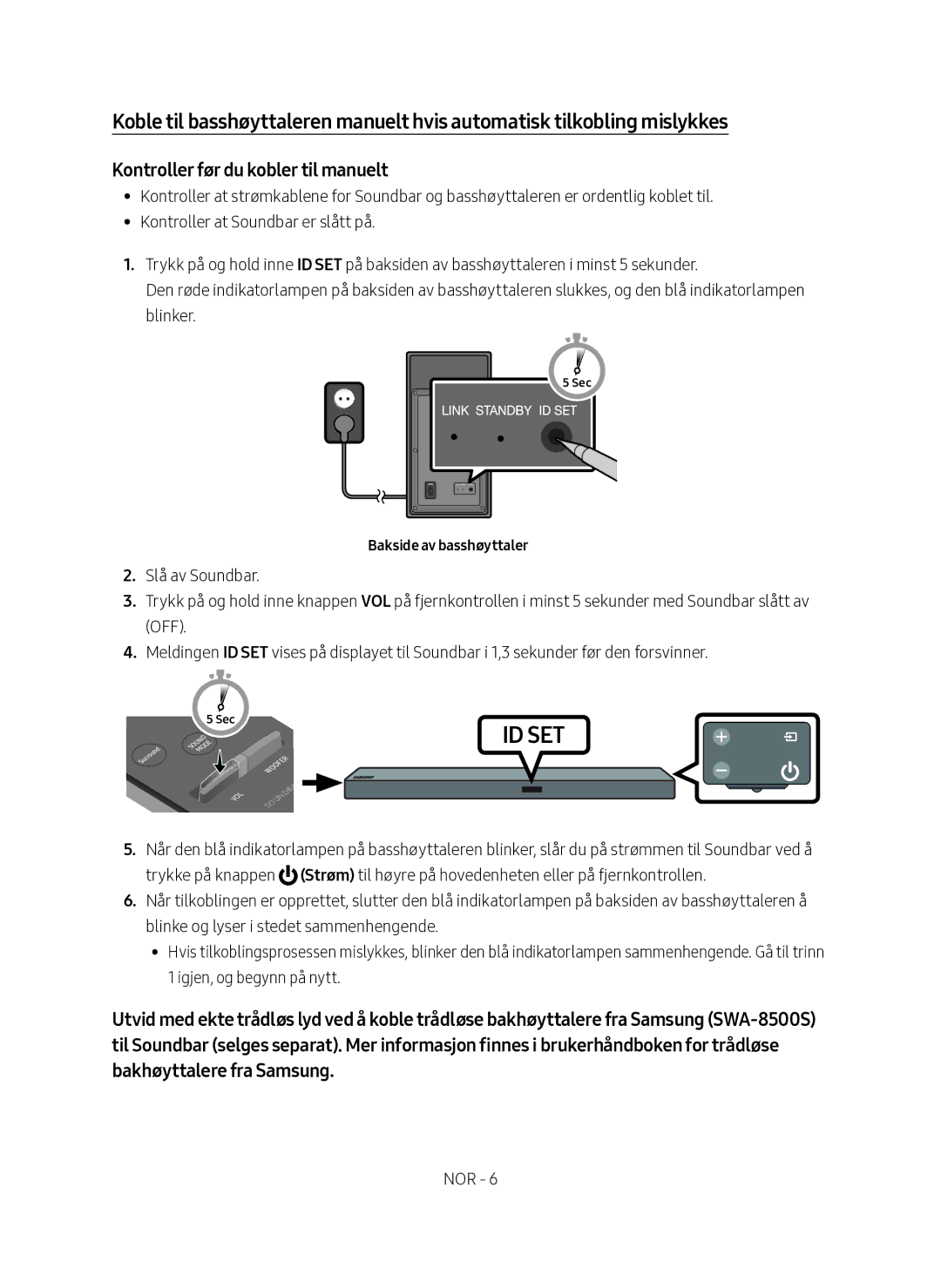 Samsung HW-M560/XE manual Kontroller før du kobler til manuelt, Bakside av basshøyttaler 