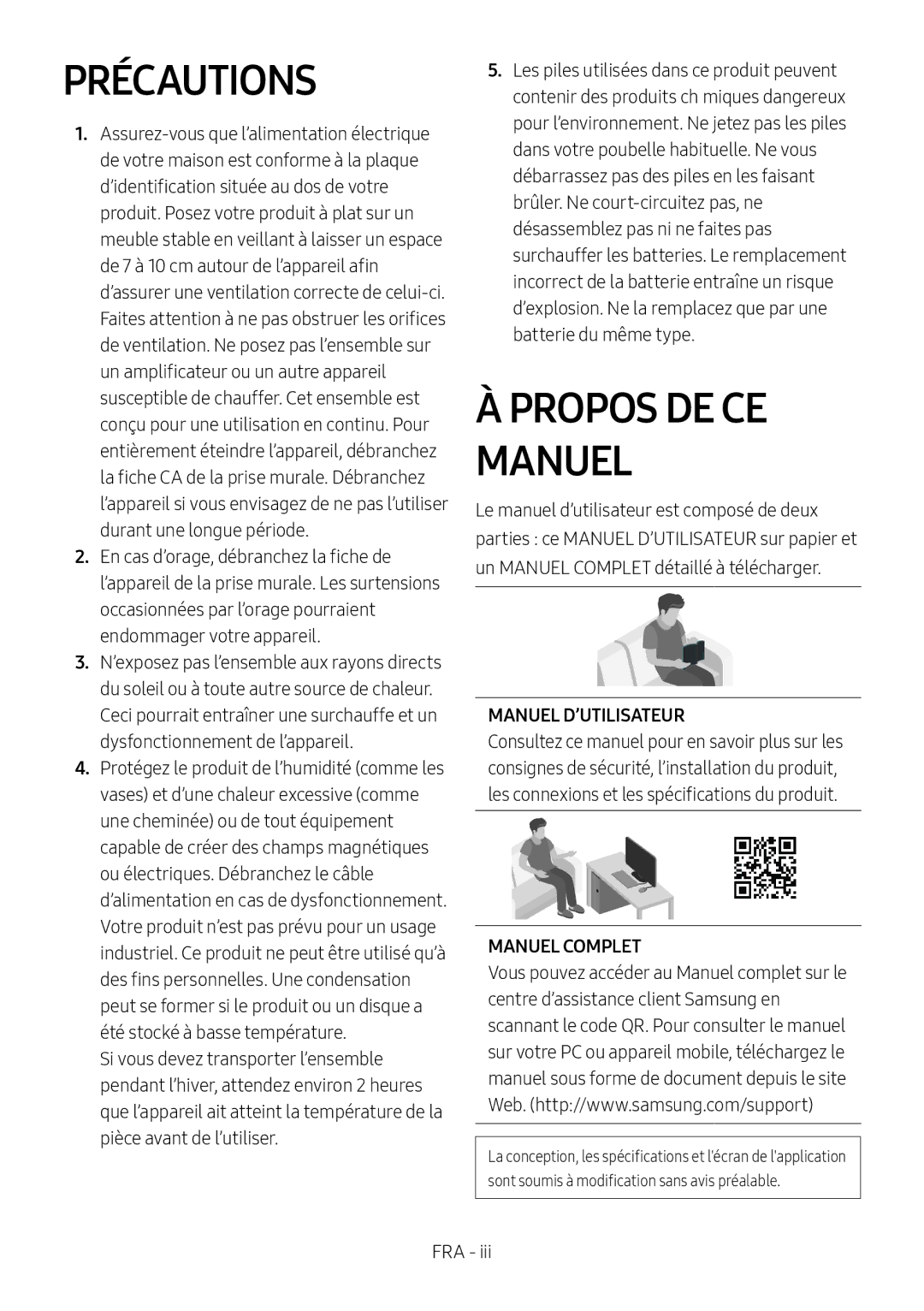 Samsung HW-MS550/EN, HW-MS550/XN manual Précautions, Propos DE CE Manuel, Manuel D’UTILISATEUR, Manuel Complet 