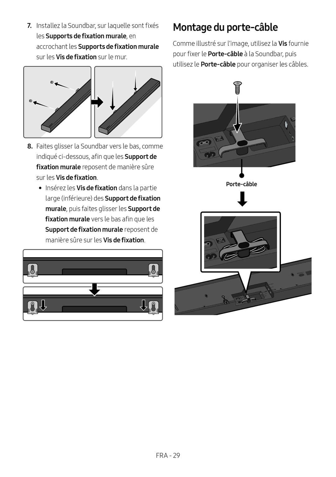 Samsung HW-MS550/EN, HW-MS550/XN manual Montage du porte-câble, Porte-câble 