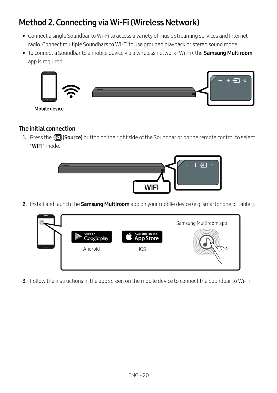 Samsung HW-MS550/EN, HW-MS550/XN manual Method 2. Connecting via Wi-Fi Wireless Network, Mobile device 