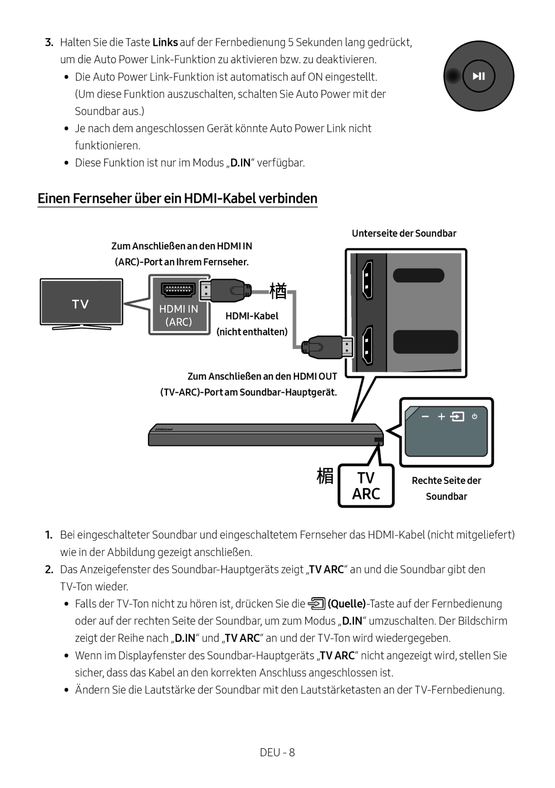 Samsung HW-MS550/XN, HW-MS550/EN manual Einen Fernseher über ein HDMI-Kabel verbinden, Unterseite der Soundbar 