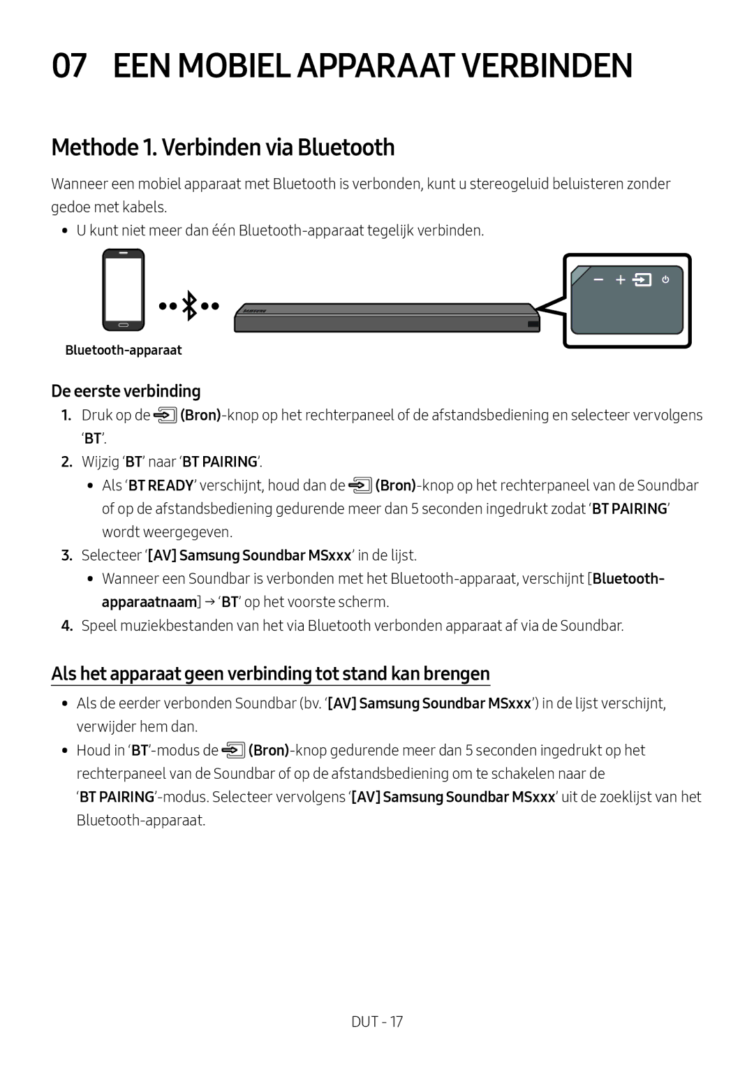 Samsung HW-MS550/XN, HW-MS550/EN EEN Mobiel Apparaat Verbinden, Methode 1. Verbinden via Bluetooth, Bluetooth-apparaat 