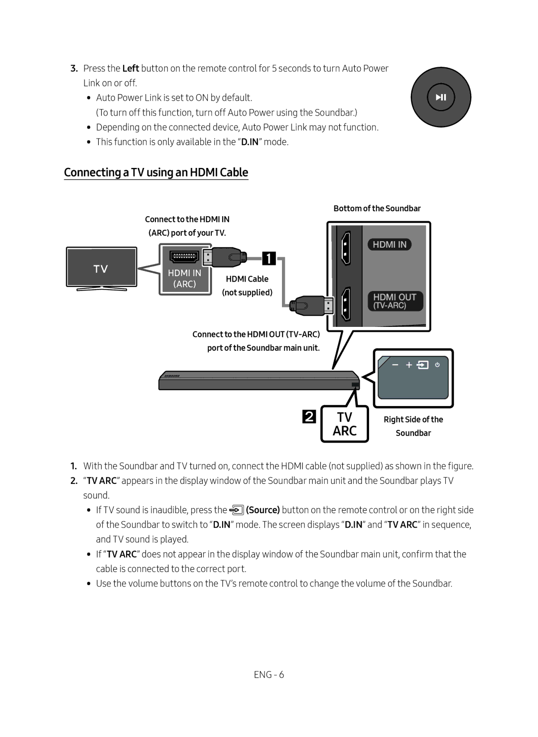 Samsung HW-MS550/EN, HW-MS550/XN manual Arc, Connecting a TV using an Hdmi Cable 