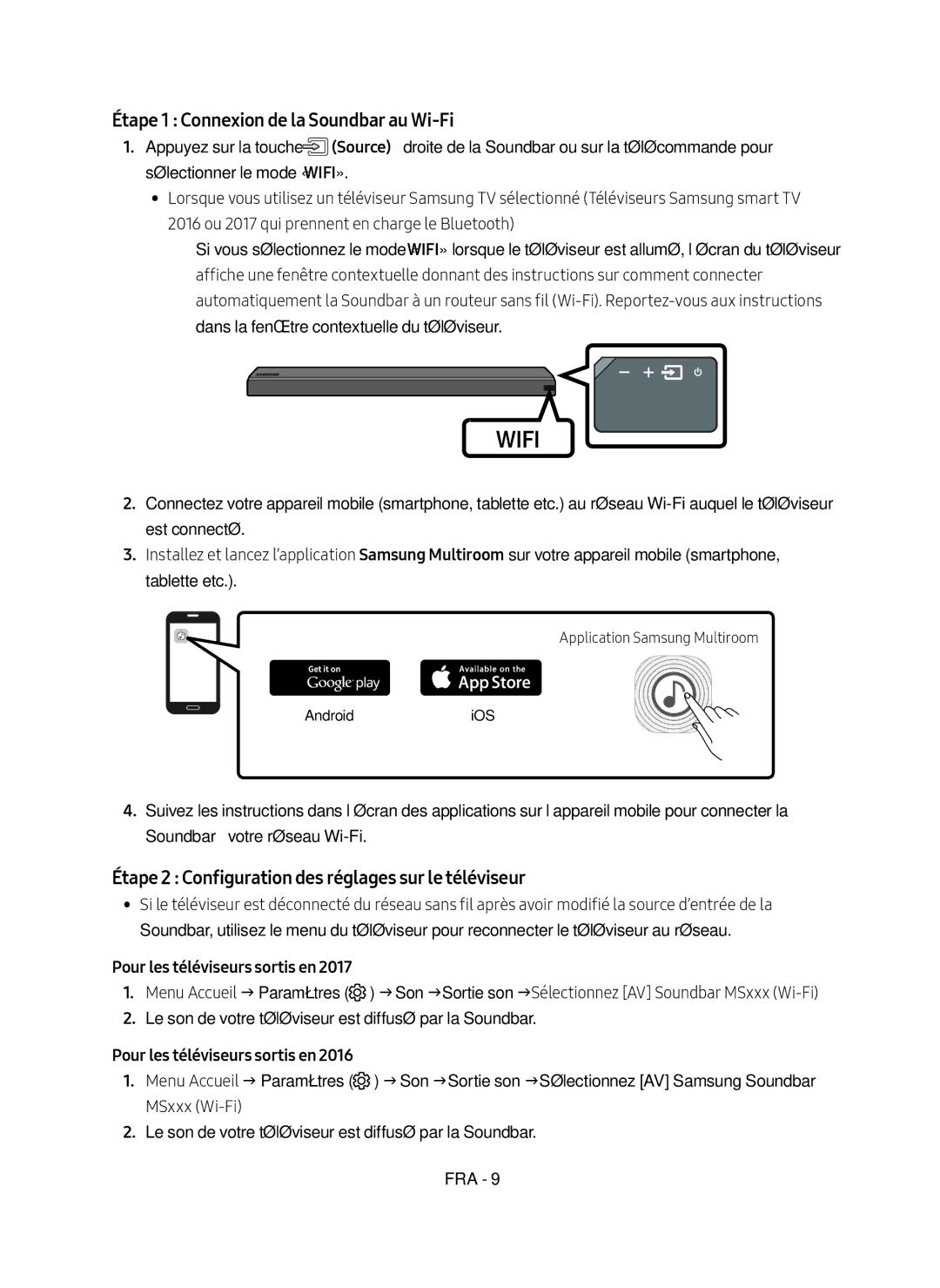 Samsung HW-MS550/XN manual Étape 1 Connexion de la Soundbar au Wi-Fi, Étape 2 Configuration des réglages sur le téléviseur 