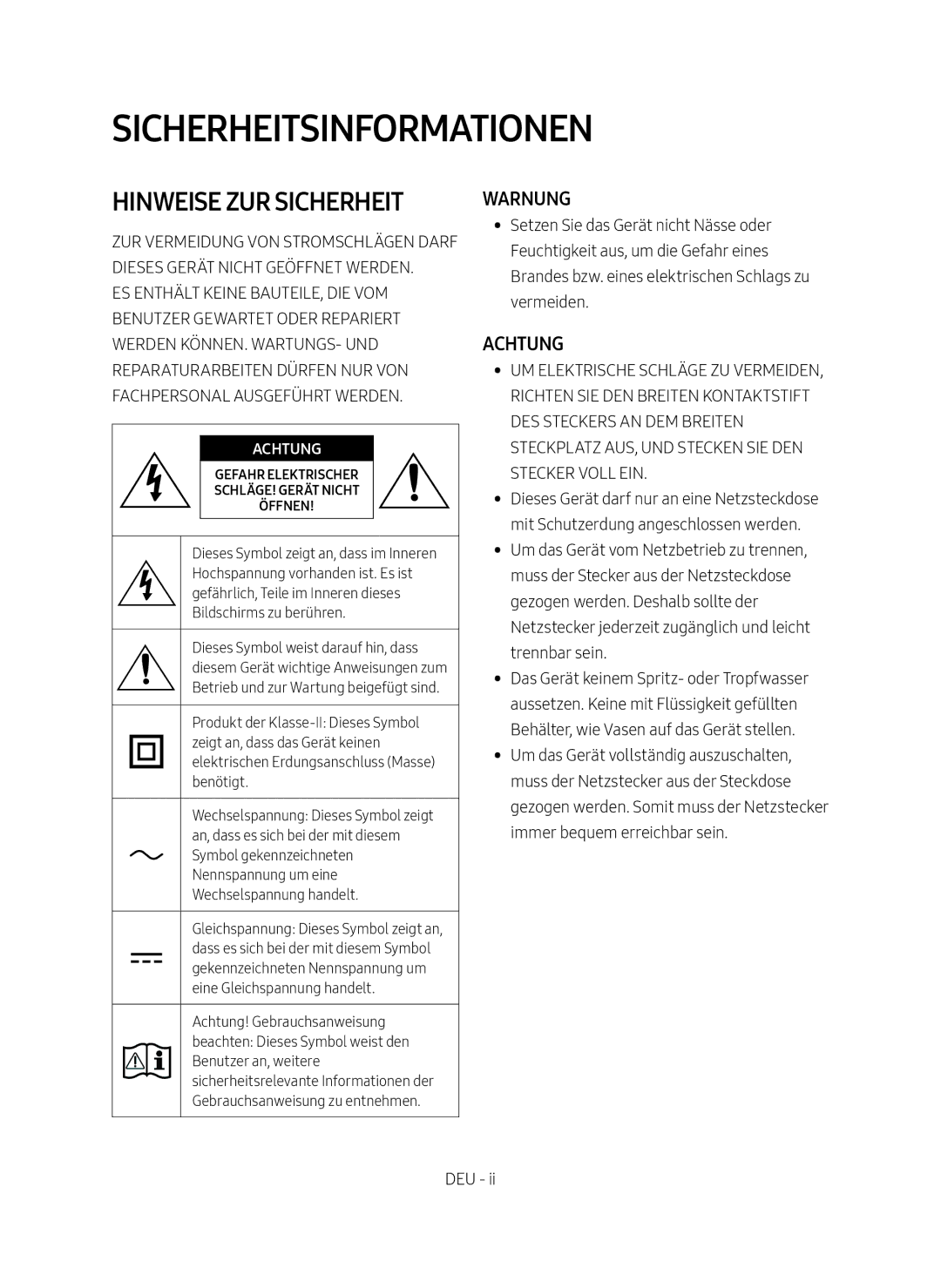 Samsung HW-MS550/EN, HW-MS550/XN manual Sicherheitsinformationen 