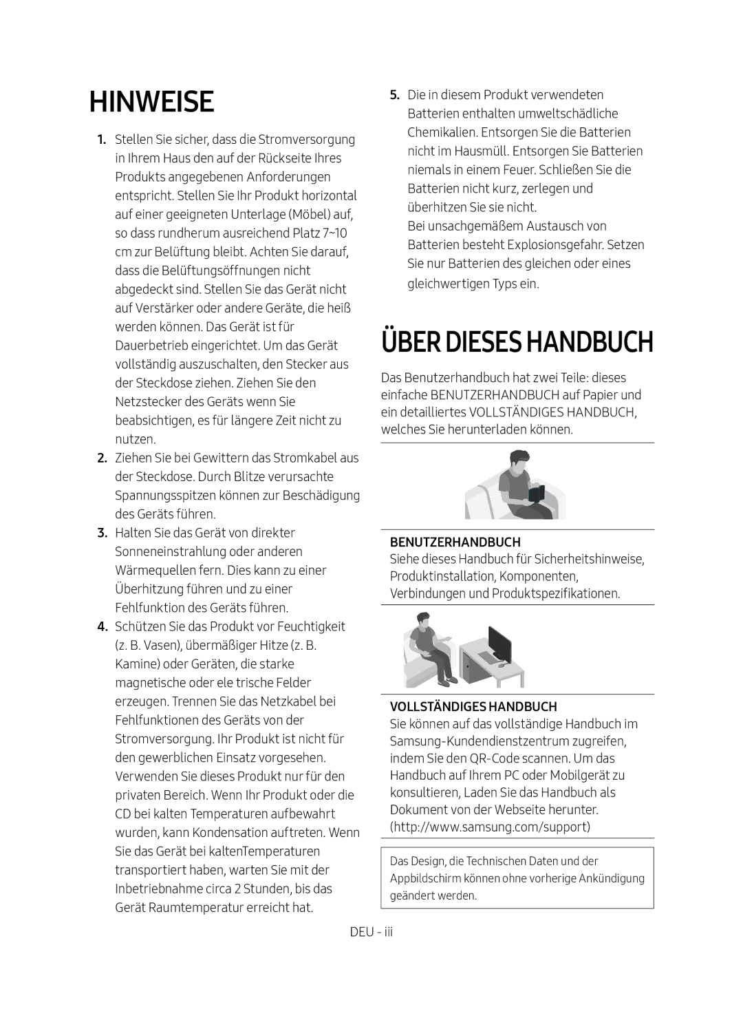 Samsung HW-MS550/XN, HW-MS550/EN manual Hinweise, Benutzerhandbuch, Vollständiges Handbuch 