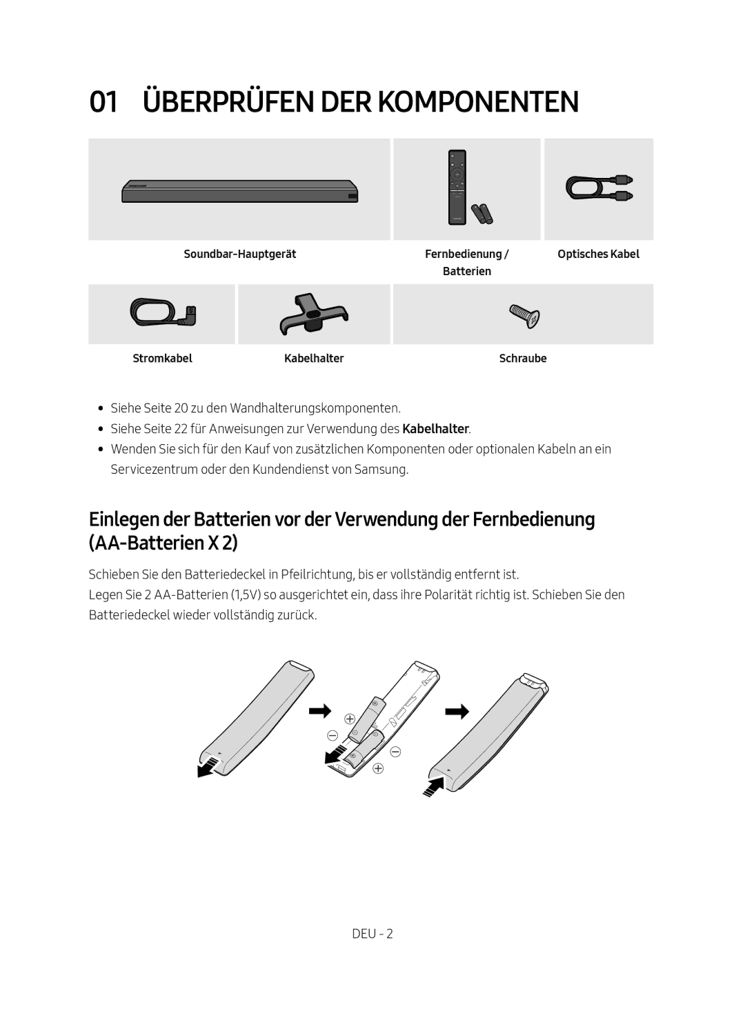 Samsung HW-MS550/EN, HW-MS550/XN manual 01 Überprüfen der Komponenten 