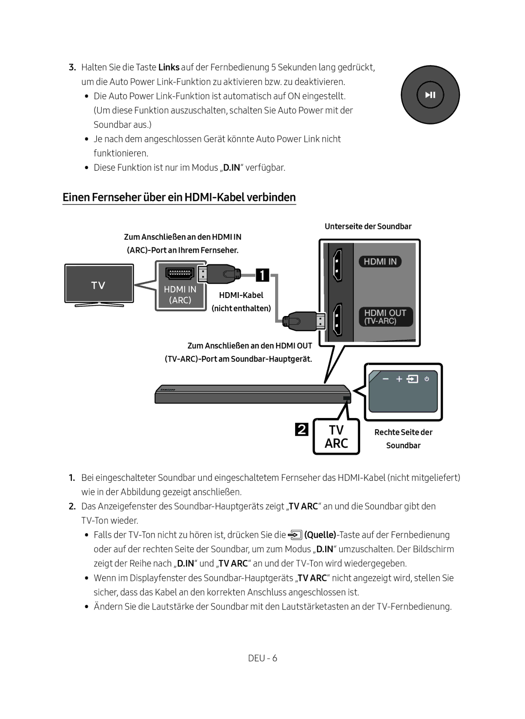 Samsung HW-MS550/EN, HW-MS550/XN manual Einen Fernseher über ein HDMI-Kabel verbinden 