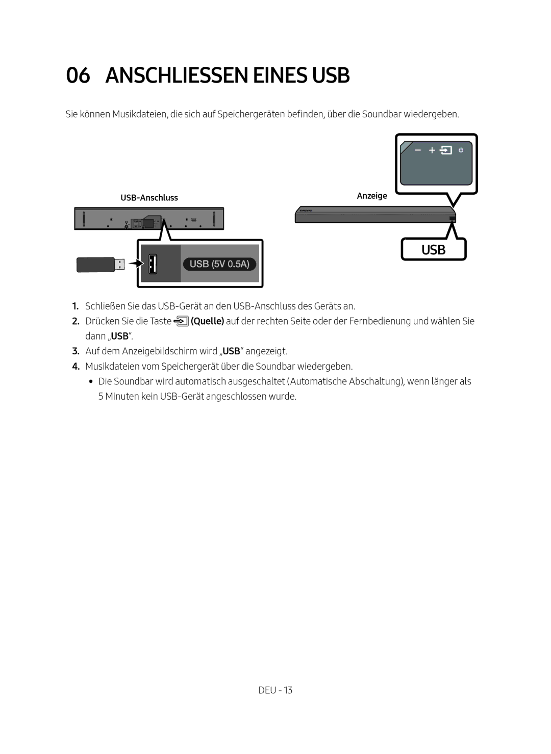 Samsung HW-MS550/XN, HW-MS550/EN manual Anschliessen eines USB 