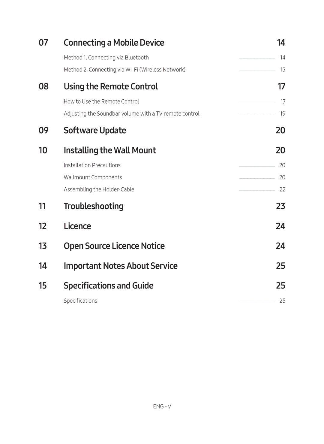 Samsung HW-MS550/XN manual Connecting a Mobile Device, Using the Remote Control, Software Update Installing the Wall Mount 