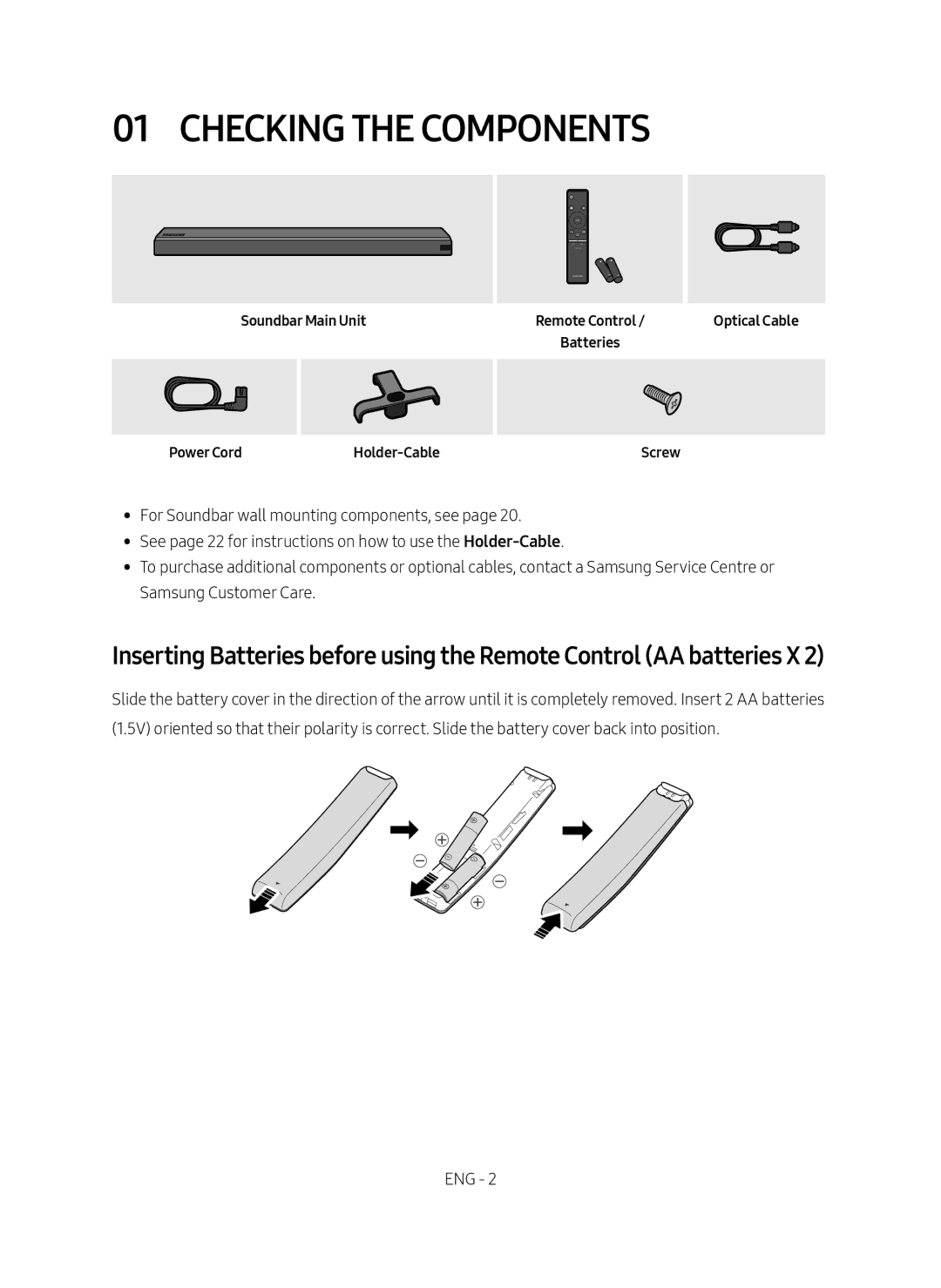 Samsung HW-MS550/EN, HW-MS550/XN manual Checking the Components 