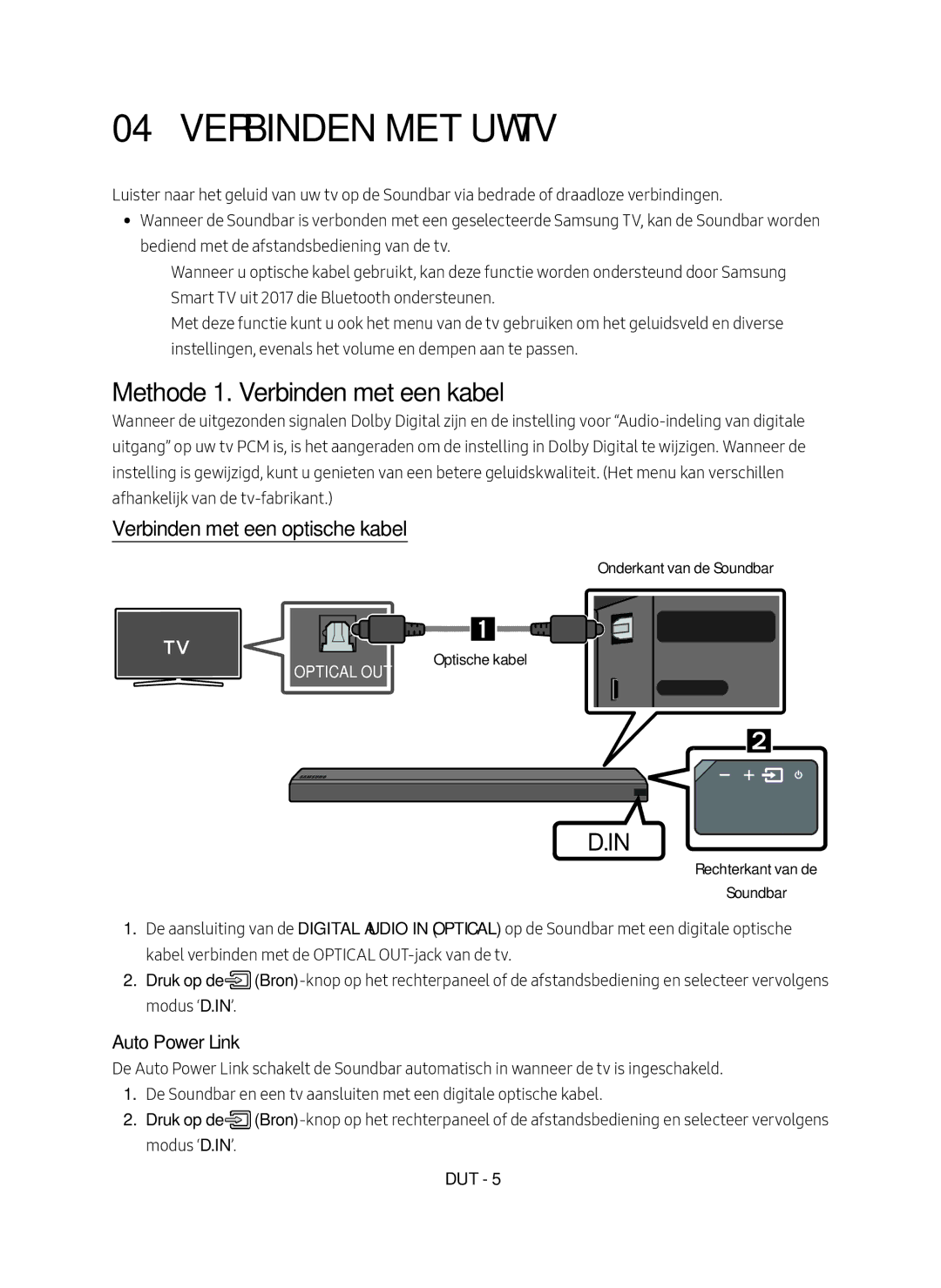 Samsung HW-MS550/XN, HW-MS550/EN Verbinden met uw TV, Methode 1. Verbinden met een kabel, Verbinden met een optische kabel 