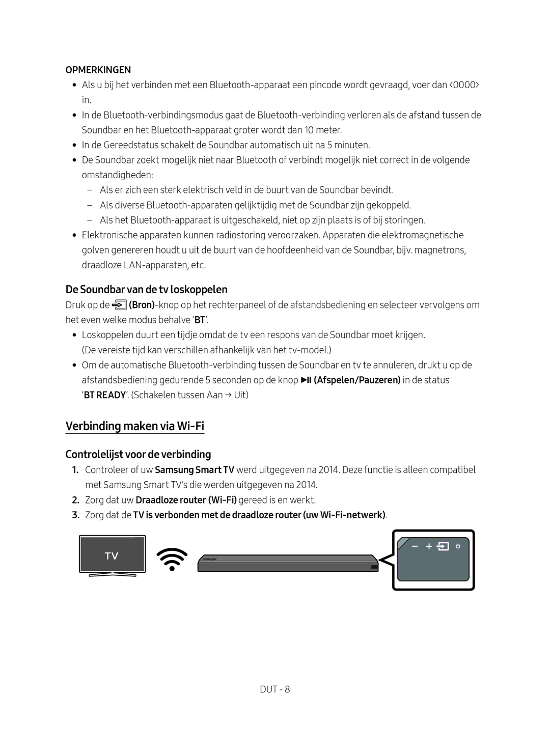 Samsung HW-MS550/EN manual Verbinding maken via Wi-Fi, De Soundbar van de tv loskoppelen, Controlelijst voor de verbinding 