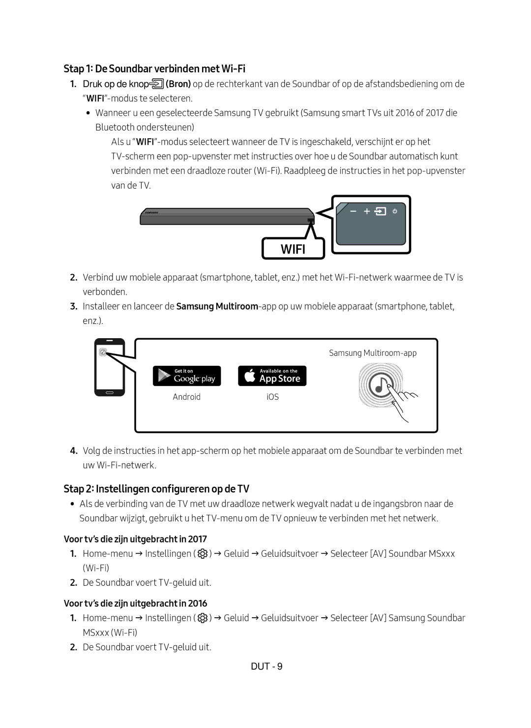 Samsung HW-MS550/XN, HW-MS550/EN manual Stap 1 De Soundbar verbinden met Wi-Fi, Stap 2 Instellingen configureren op de TV 