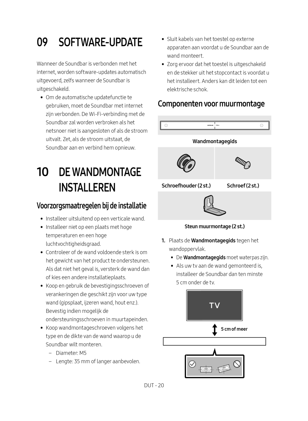 Samsung HW-MS550/EN, HW-MS550/XN Software-Update, Componenten voor muurmontage, Voorzorgsmaatregelen bij de installatie 