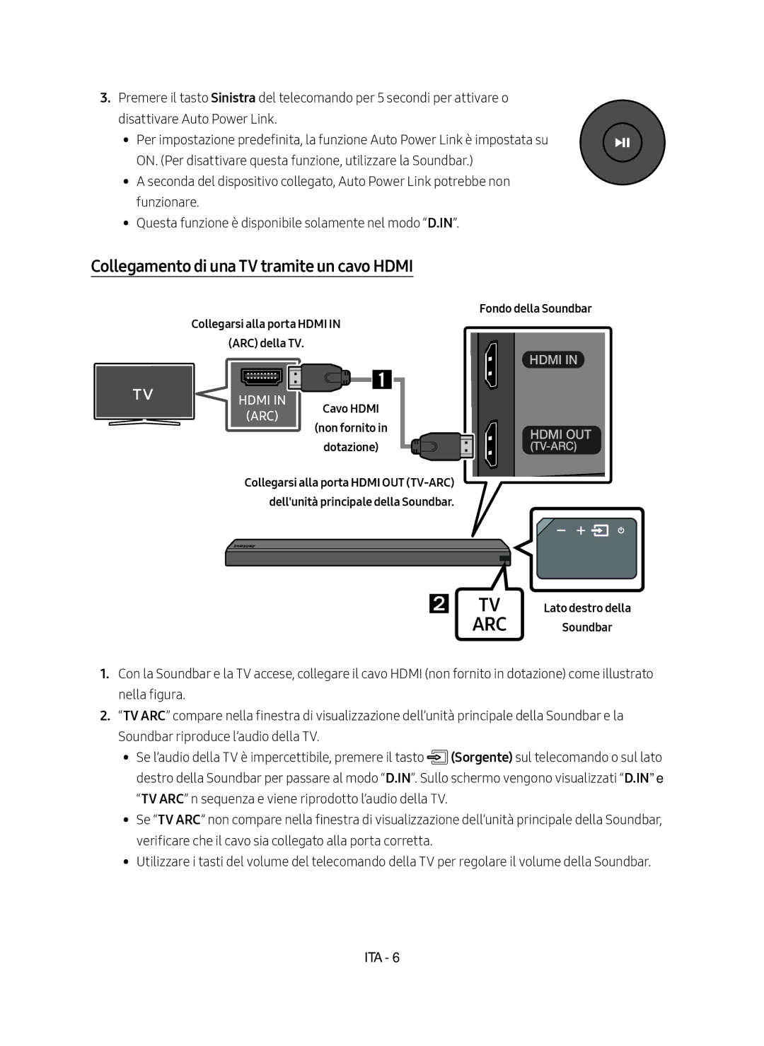 Samsung HW-MS550/EN, HW-MS550/ZG manual Collegamento di una TV tramite un cavo Hdmi, Collegarsi alla porta Hdmi ARC della TV 