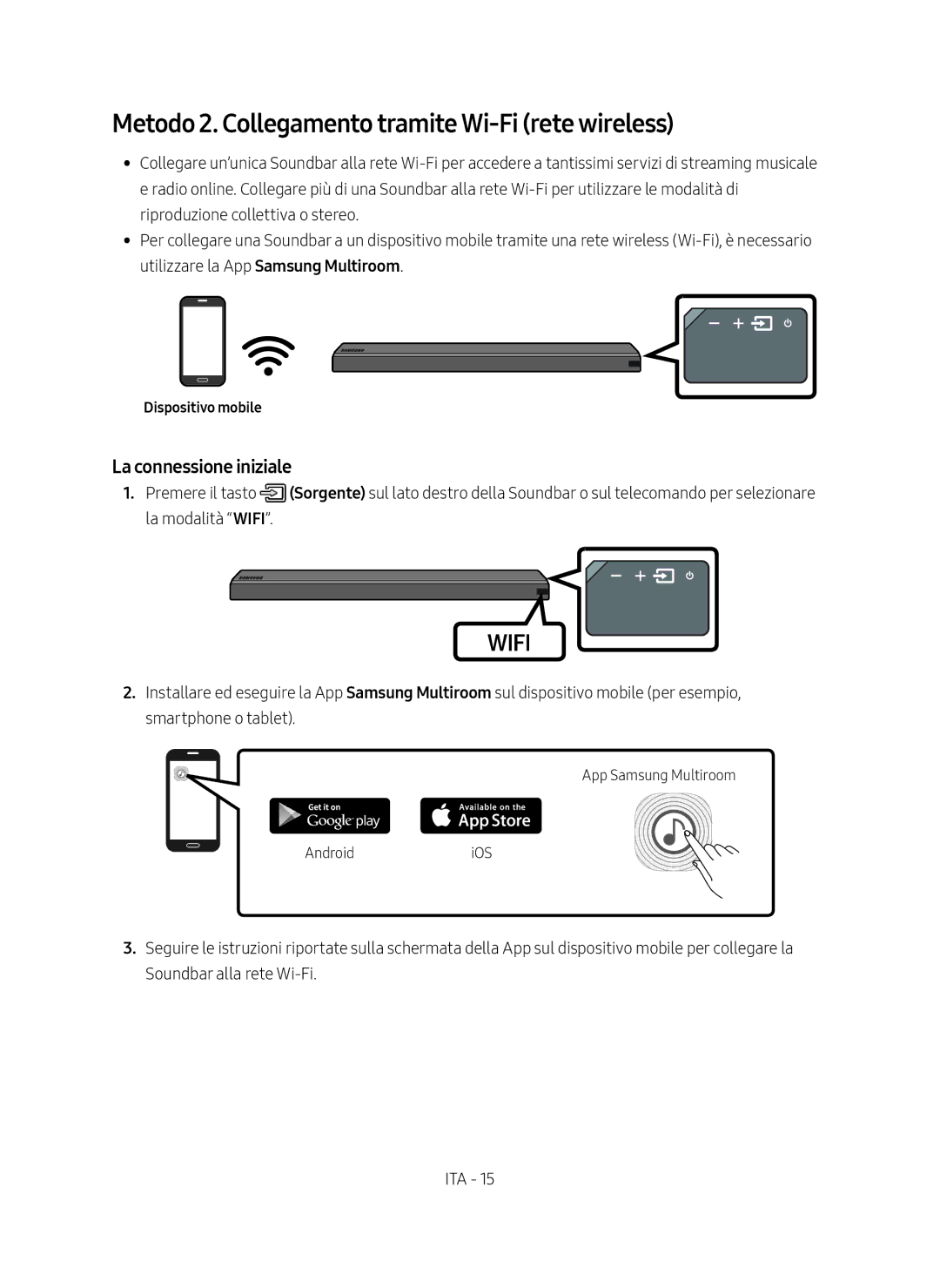 Samsung HW-MS550/ZG, HW-MS550/EN manual Metodo 2. Collegamento tramite Wi-Fi rete wireless, Dispositivo mobile 