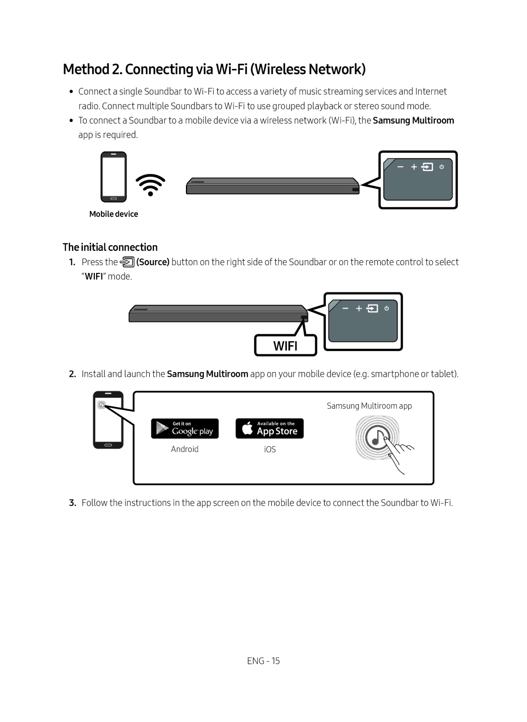 Samsung HW-MS550/ZG, HW-MS550/EN manual Method 2. Connecting via Wi-Fi Wireless Network, Mobile device 