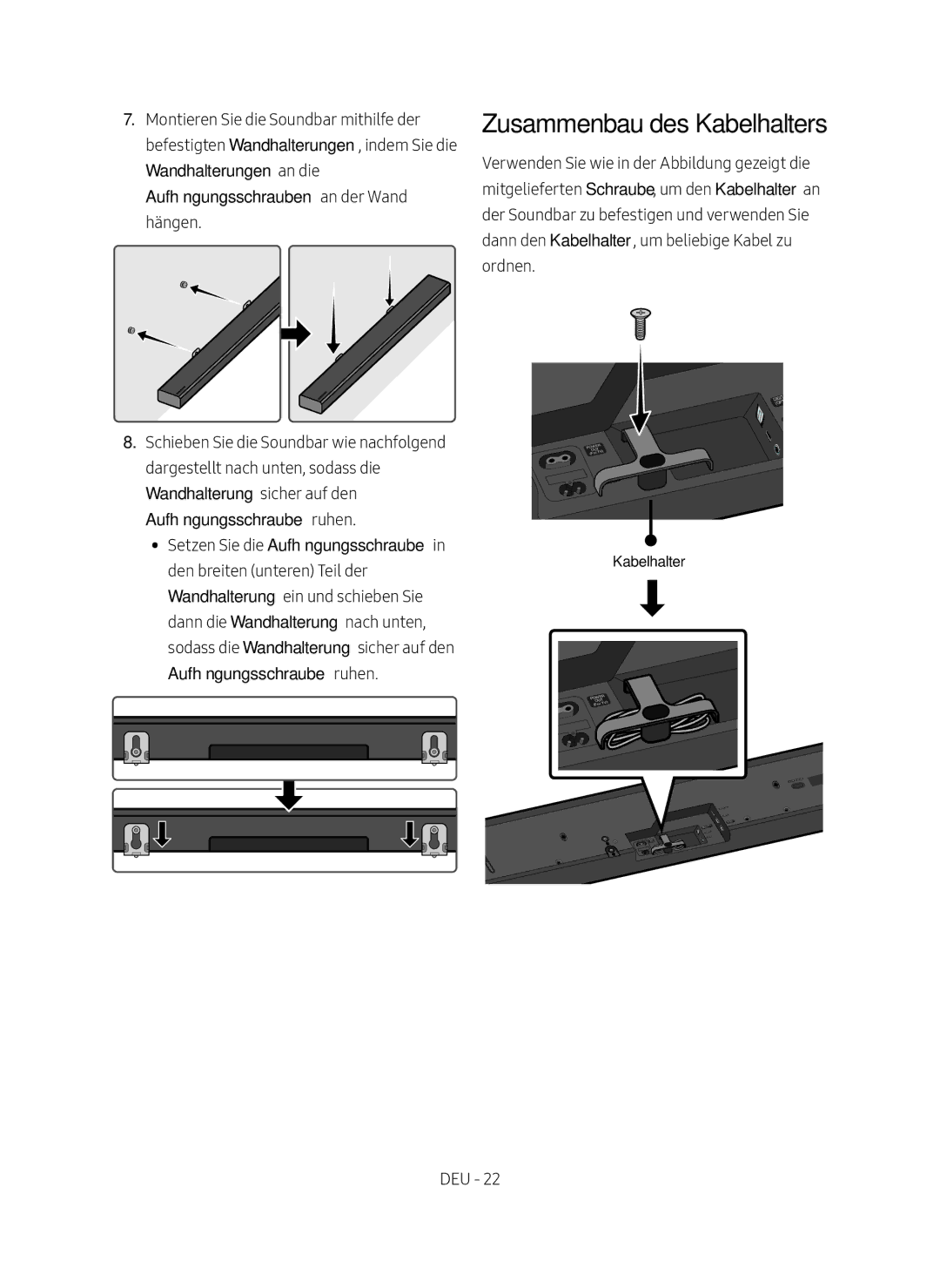 Samsung HW-MS550/EN, HW-MS550/ZG manual Zusammenbau des Kabelhalters 