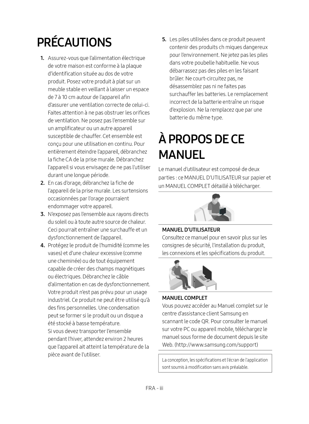 Samsung HW-MS550/ZG, HW-MS550/EN manual Précautions, Propos de ce Manuel, Manuel D’UTILISATEUR, Manuel Complet 