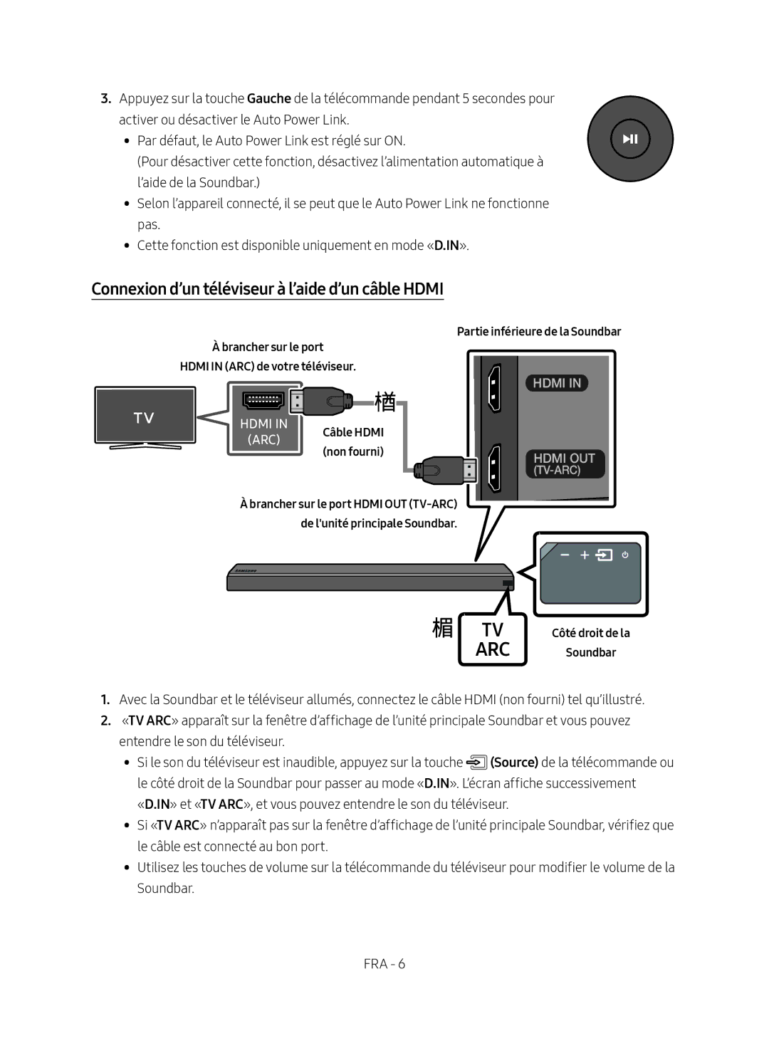 Samsung HW-MS550/EN manual Connexion d’un téléviseur à l’aide d’un câble Hdmi, Partie inférieure de la Soundbar, Câble Hdmi 