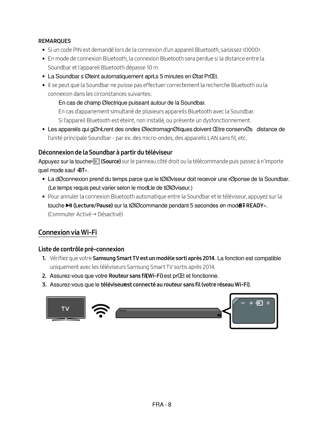 Samsung HW-MS550/EN, HW-MS550/ZG manual Connexion via Wi-Fi, Déconnexion de la Soundbar à partir du téléviseur, Remarques 