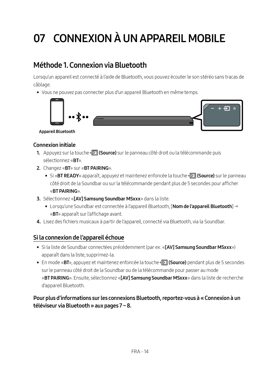 Samsung HW-MS550/EN, HW-MS550/ZG Connexion à un Appareil Mobile, Méthode 1. Connexion via Bluetooth, Appareil Bluetooth 