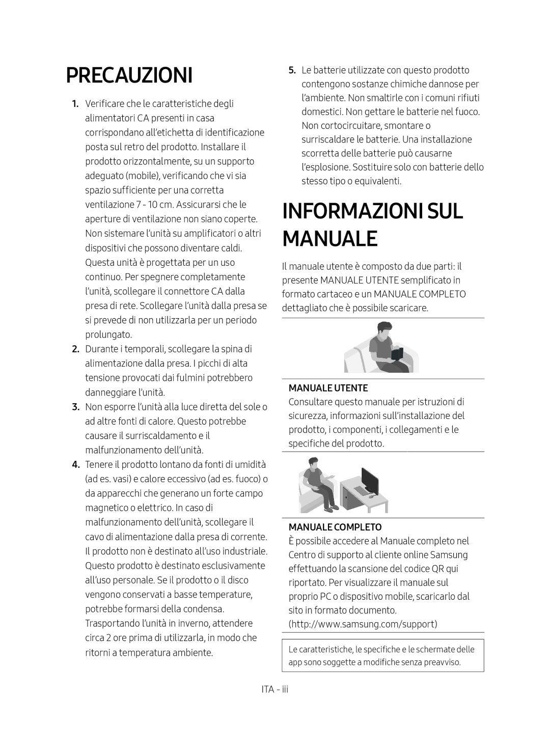 Samsung HW-MS550/ZG, HW-MS550/EN Precauzioni, Informazioni sul manuale, Manuale Utente, Manuale Completo 