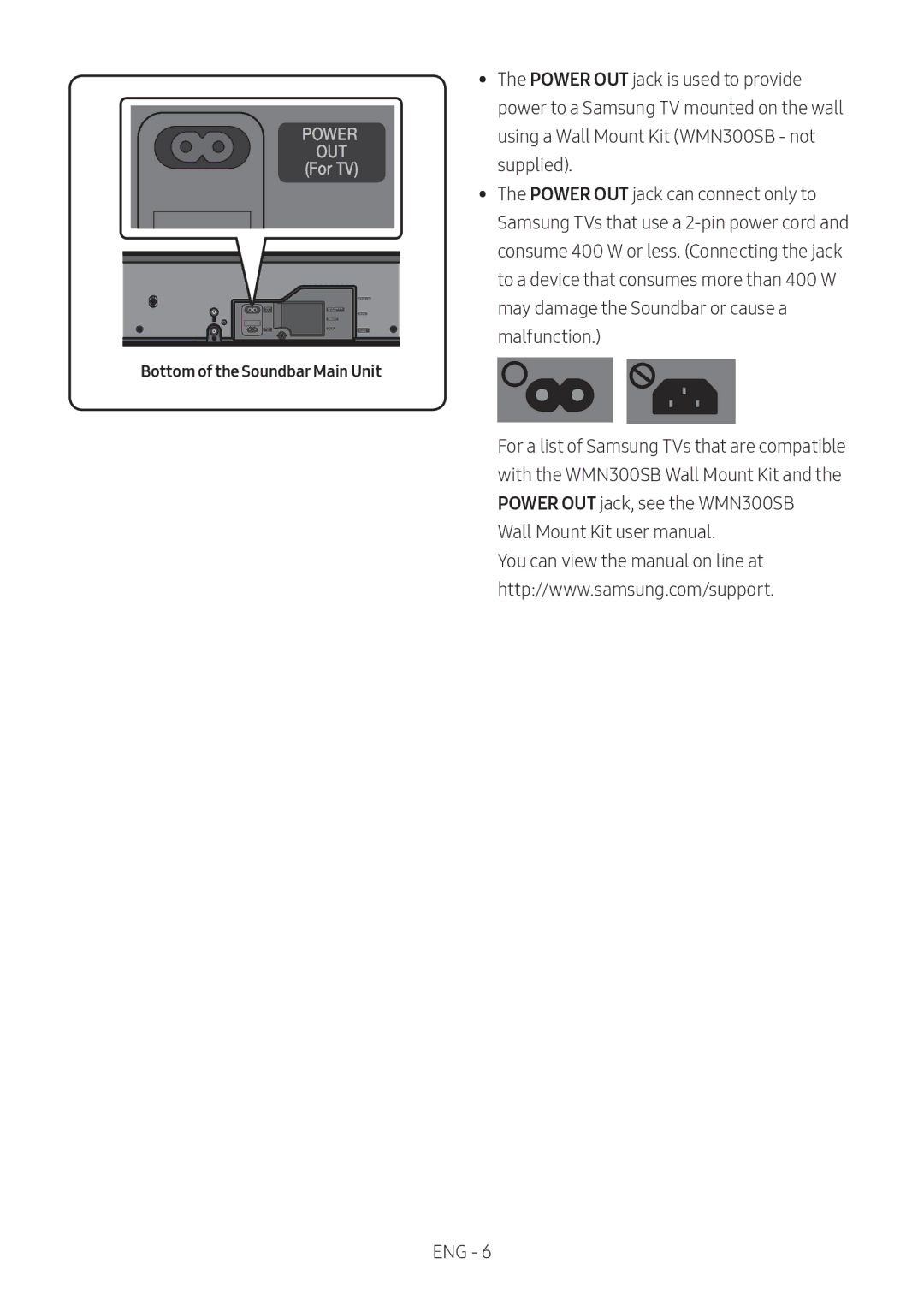 Samsung HW-MS550/EN, HW-MS550/ZG manual Power OUT, Bottom of the Soundbar Main Unit 